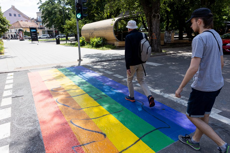 Kažkas vėl nuniokojo vaivorykštės spalvų perėją – šįkart pripiešė svastikų