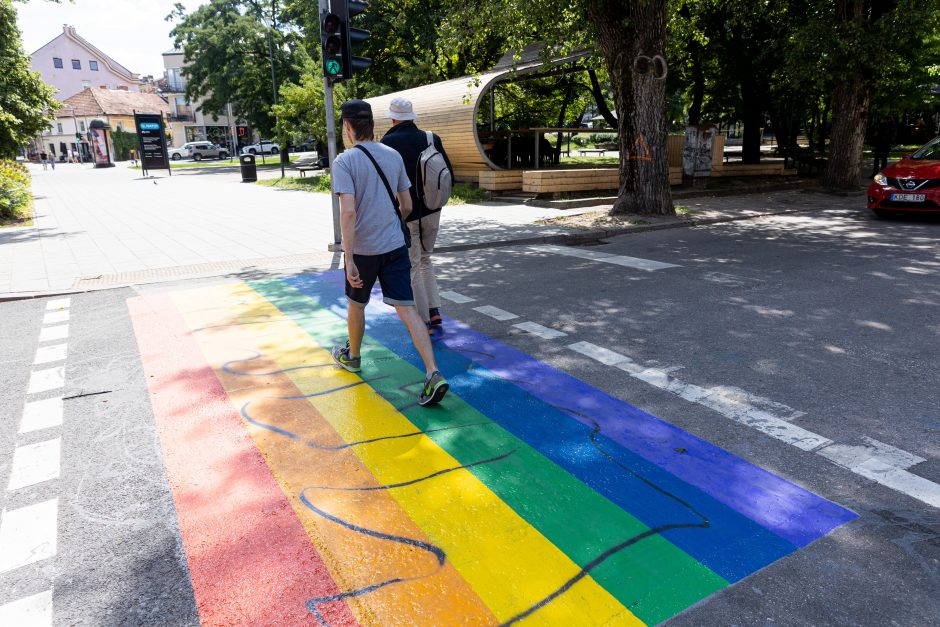 Kažkas vėl nuniokojo vaivorykštės spalvų perėją – šįkart pripiešė svastikų