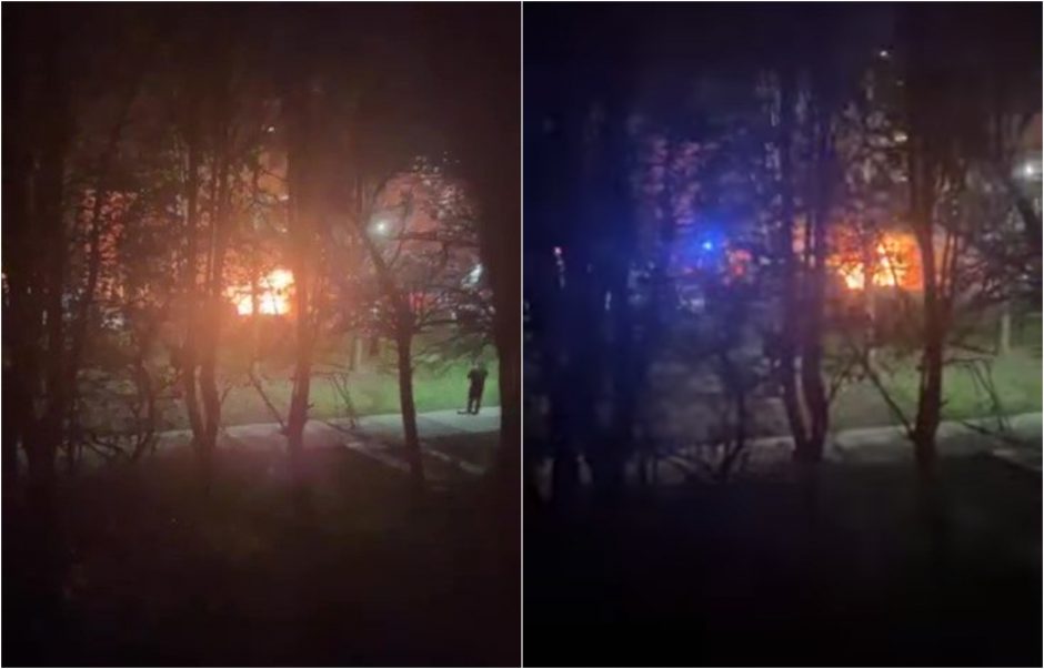 Kaune sudegė du automobiliai, apgadinti šalia stovėję dar trys: įtariamas padegimas (vaizdo įrašai)
