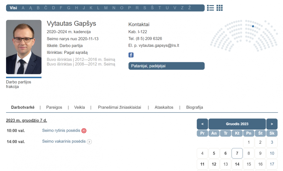 Akibrokštas: V. Gapšys ir kali, ir dalyvauja Seimo posėdžiuose?