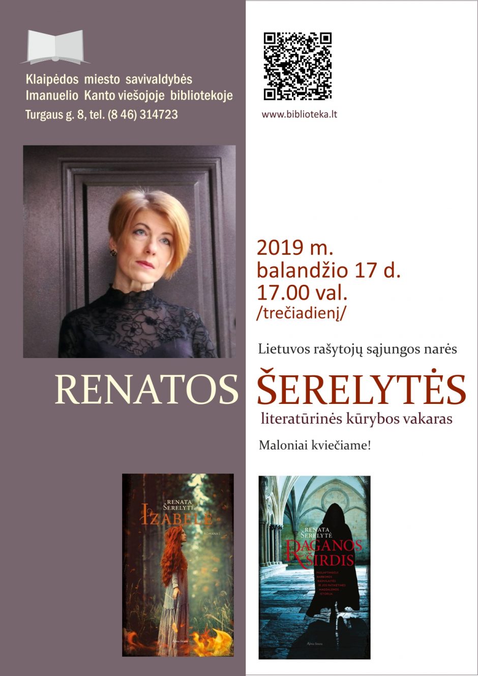 Kviečia į R. Šerelytės literatūrinės kūrybos vakarą