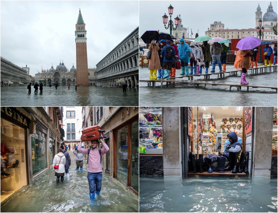 Turistai vengia potvynių skandintos Venecijos