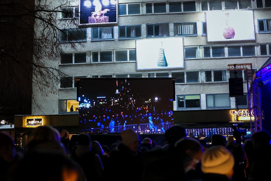 Panevėžyje sužibo Kalėdų eglė: žaliaskarė tapo pagrindine miesto puošmena 