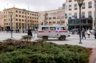 Sušaudytas greitosios pagalbos automobilis iš Ukrainos Sušaudytas greitosios pagalbos automobilis iš Ukrainos