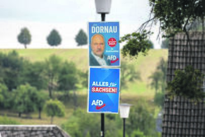  Politika: šiemet Saksonijos žemės rinkimuose už AfD balsavo 30,6 proc. rinkėjų. Nuotraukoje – J. Dornau rinkimų plakatas.