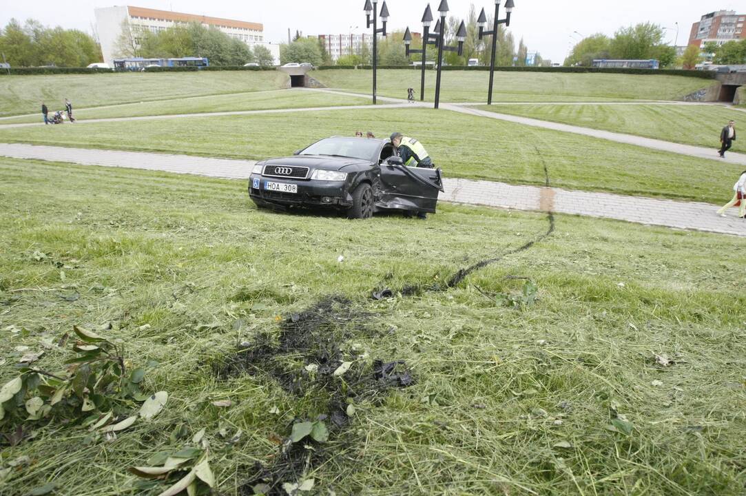 Į žiedinės sankryžos gaudyklę įlėkė automobilis