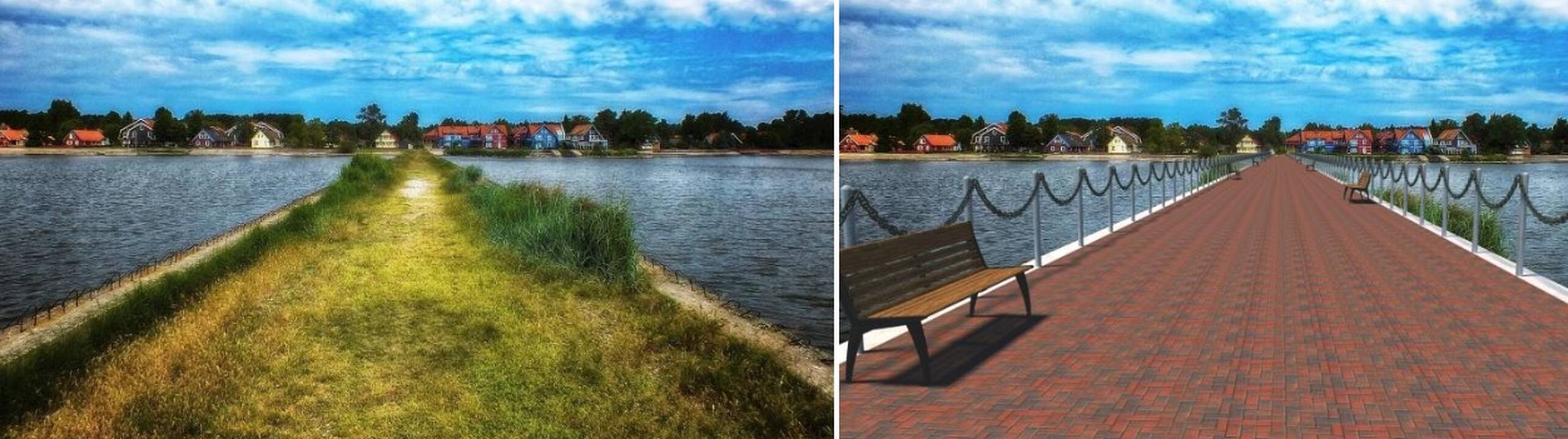 Skirtumas: dabartinis pirso vaizdas ir jo vizija po remonto.
