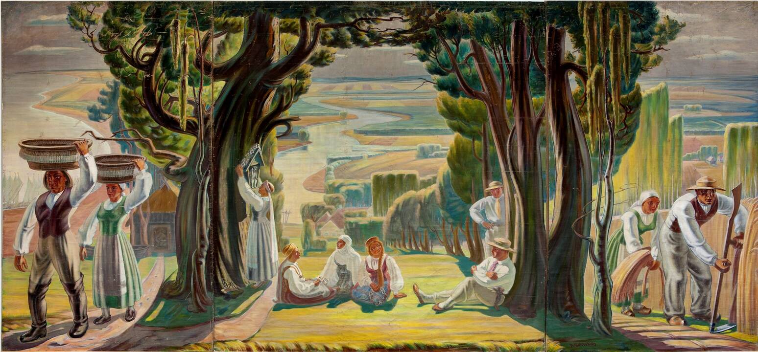 Adomas Galdikas. Lietuvos banko 1000 litu banknoto reverso pavyzdys. 1924 m. gruodžio 11 d. laida.