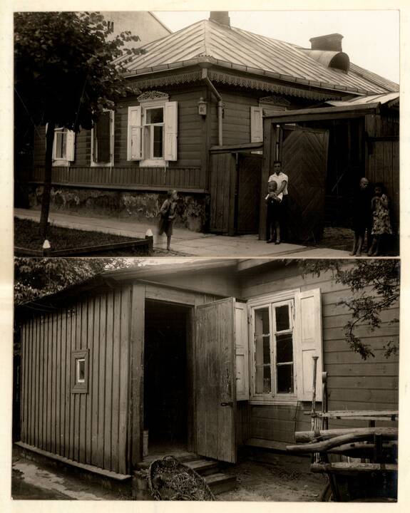 Nebeliko: J. ir L. Raupių namas K. Donelaičio g. 19 / A. Mickevičiaus g. 26, įamžintas likus porai metų iki nugriovimo.