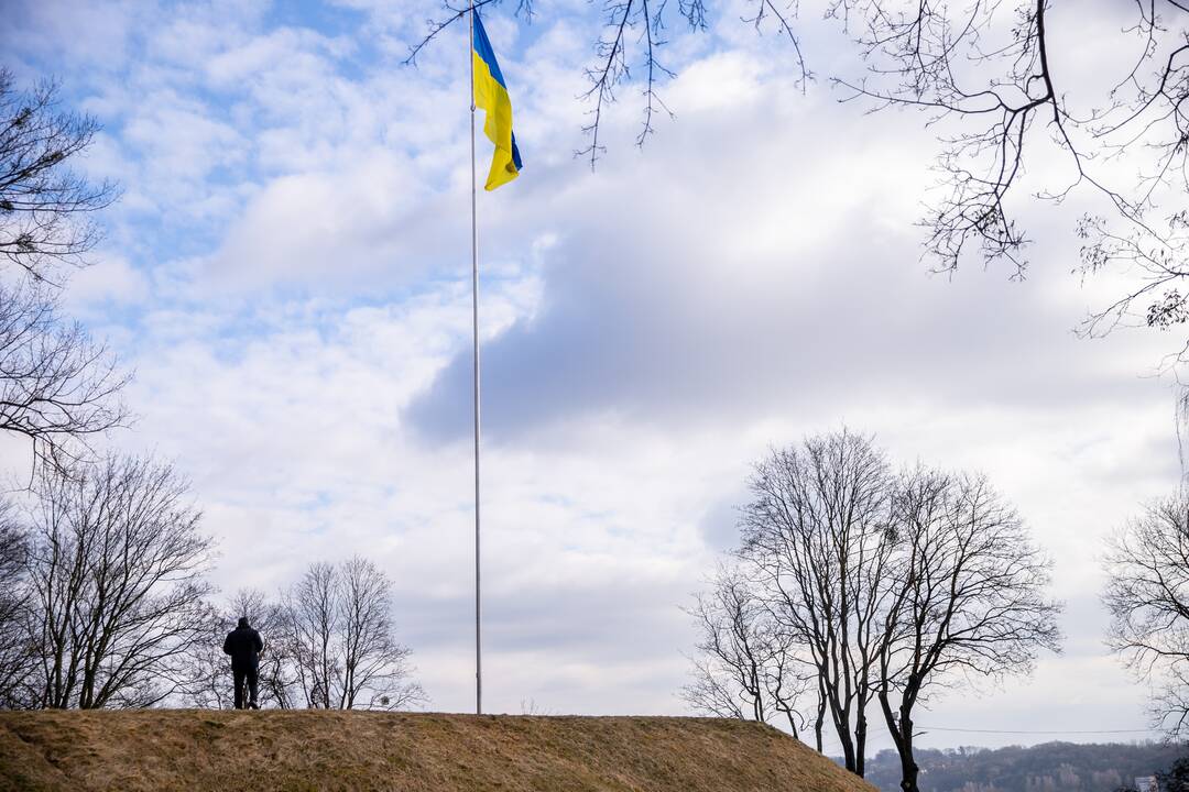 Ant Pelėdų kalno suplevėsavo Ukrainos vėliava