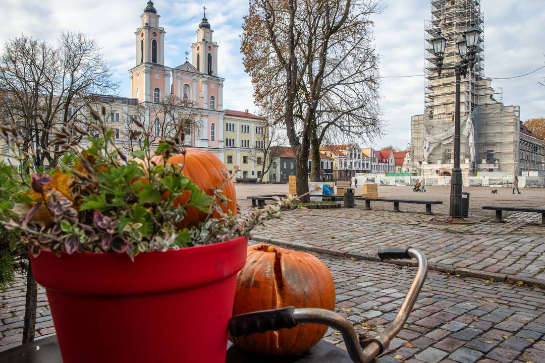 Rotušės aikštėje kyla Kalėdų miestelis