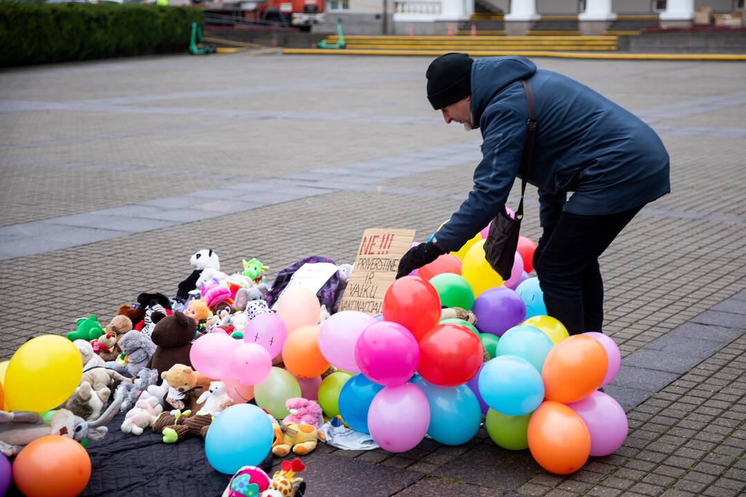 Protestas prieš galimybių pasą vaikams prie Prezidentūros