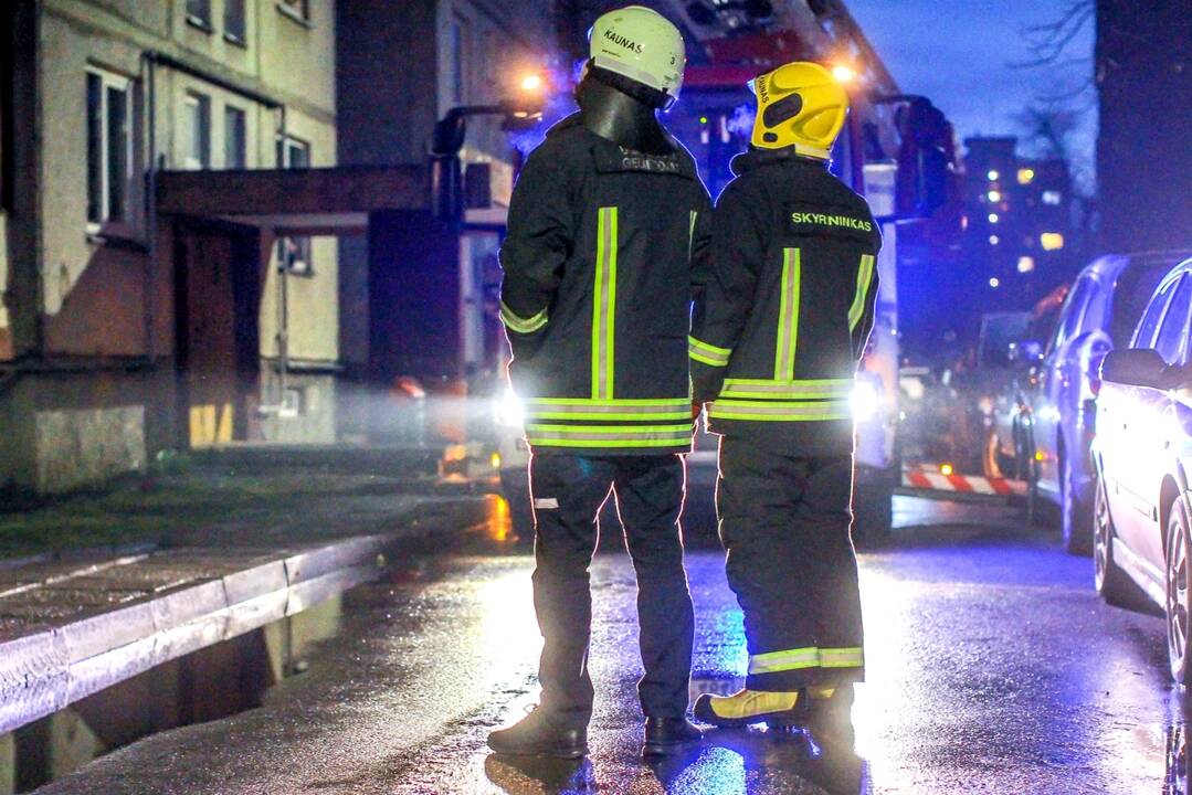Veiksmas: atsitikus nelaimei ar incidentui, ugniagesiams neretai specialiomis kopėčiomis tenka kilti į viršutinius daugiabučio namo aukštus.