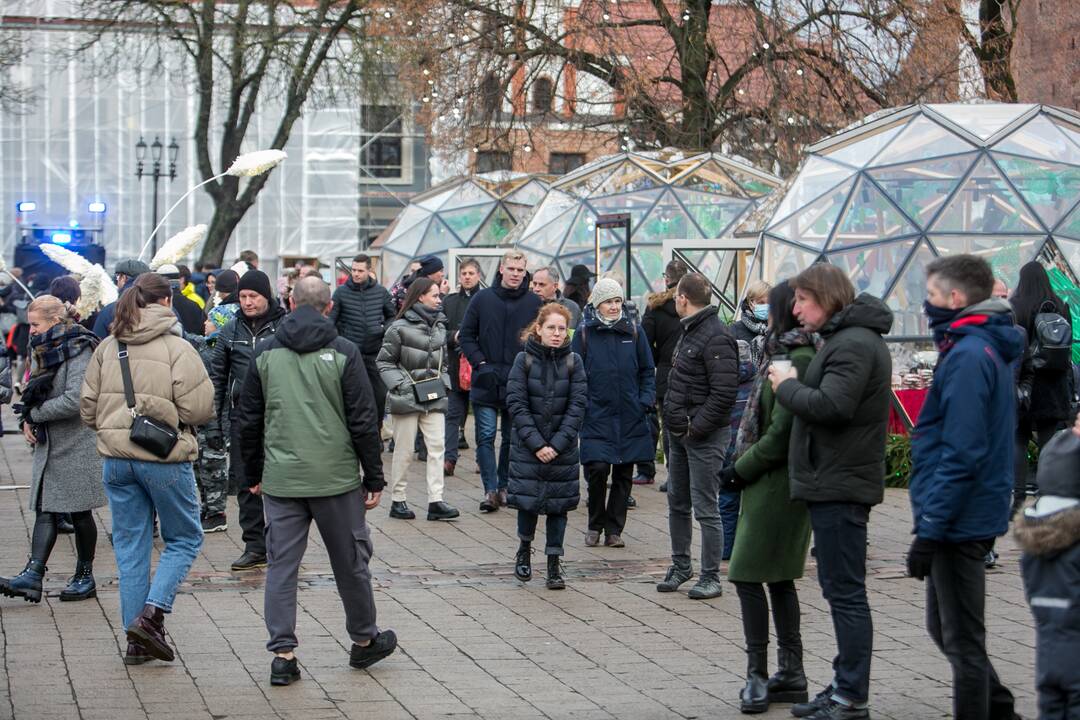 Sekmadienio dieną kauniečiai apžiūrinėja Kalėdų eglę