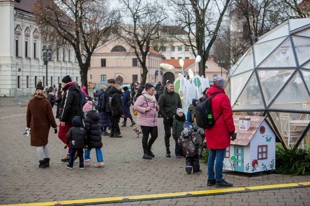 Sekmadienio dieną kauniečiai apžiūrinėja Kalėdų eglę