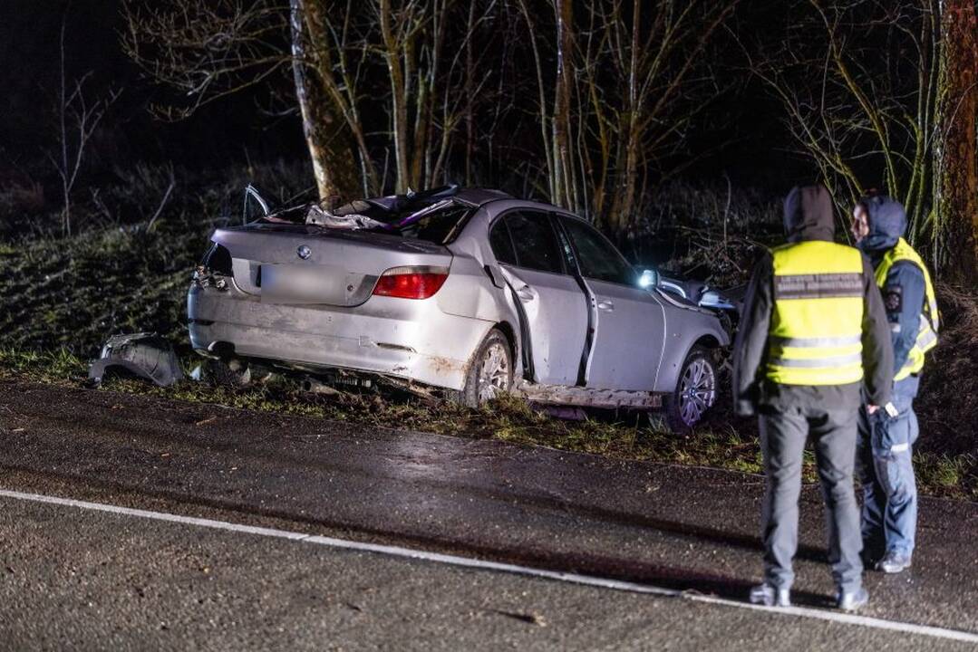 Trakų rajone į medį rėžėsi nuo policijos sprukęs BMW