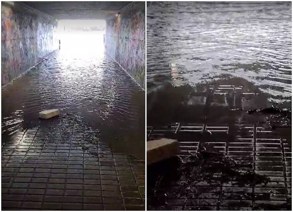 Patvinusio Nemuno vanduo – ir vienoje požeminių perėjų (vaizdo įrašas)