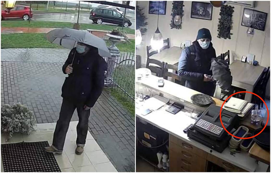 Nesusilaikė: salantiškiai nufilmavo, kaip į piceriją užėjęs vyras pavagia stiklinę kiaulę-taupyklę, kurioje galėjo būti apie 100 eurų.