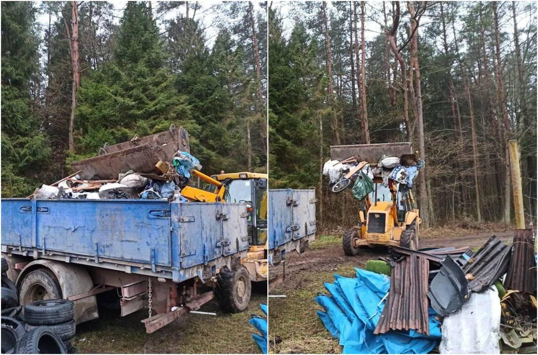 Mastas: Šernų miške girininkijos darbuotojai surinko ir specialia technika išgabeno kalnus gyventojų suvežtų šiukšlių.