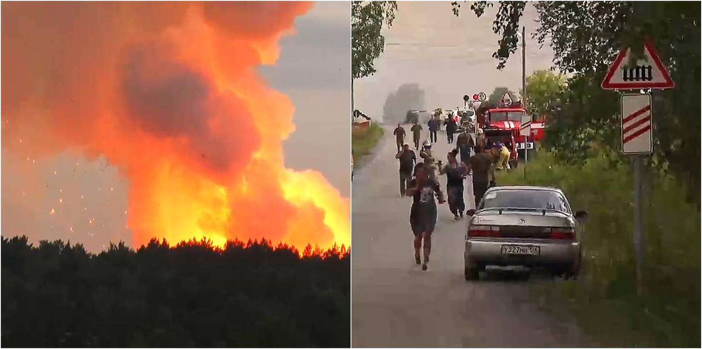 Rusijoje per gaisrą šaudmenų sandėlyje žuvo vienas žmogus, tūkstančiai evakuoti 