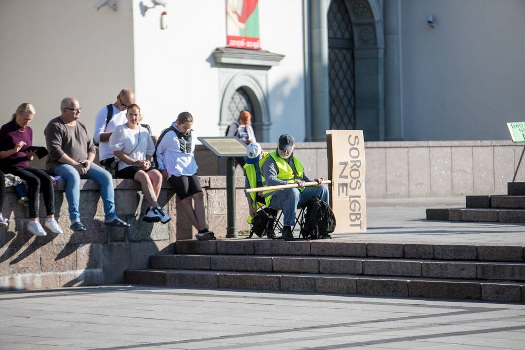 Žmonės renkasi į Šeimų sąjūdžio mitingą prie Katedros