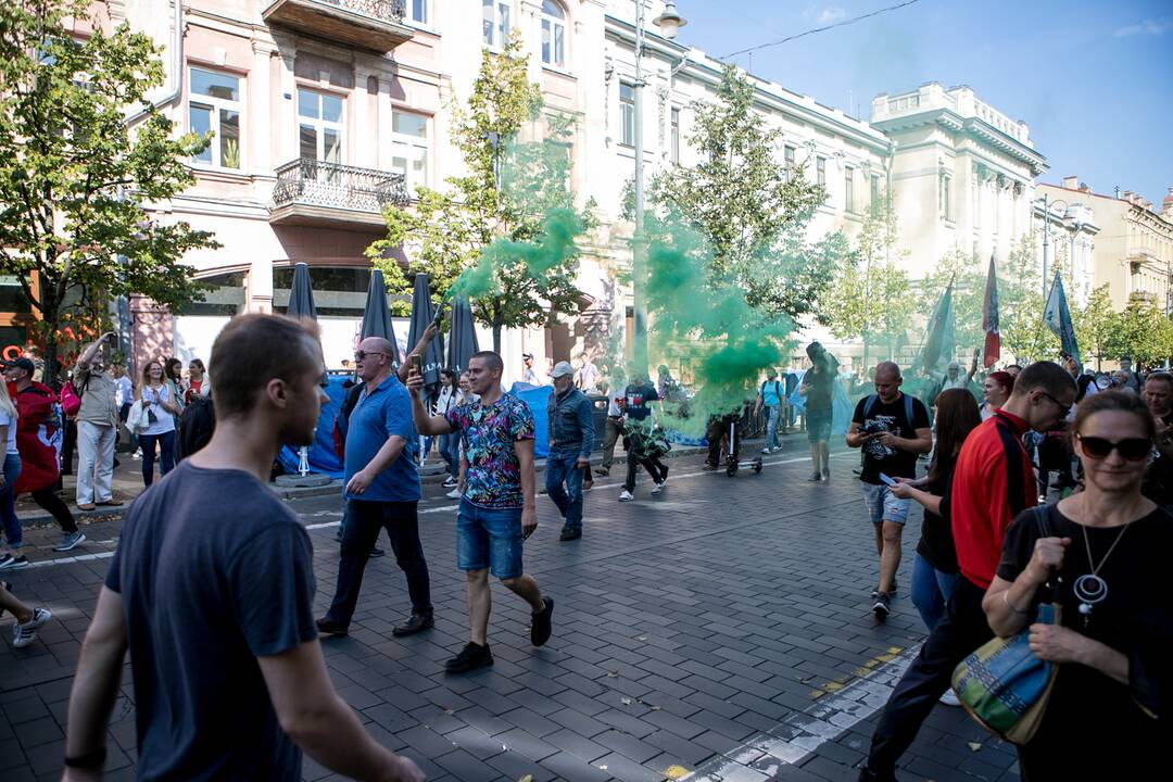 Dalis mitinguotojų iš Katedros aikštės patraukė link Seimo