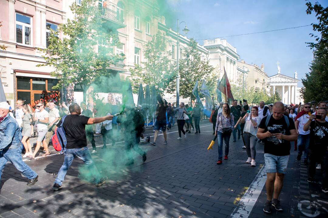 Dalis mitinguotojų iš Katedros aikštės patraukė link Seimo