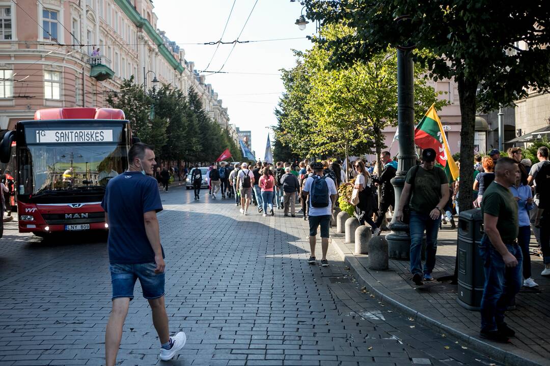 Dalis mitinguotojų iš Katedros aikštės patraukė link Seimo