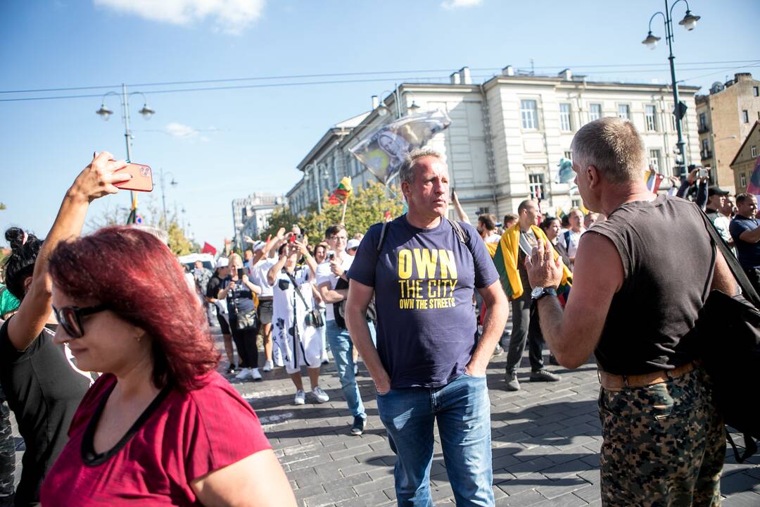 Dalis mitinguotojų iš Katedros aikštės patraukė link Seimo