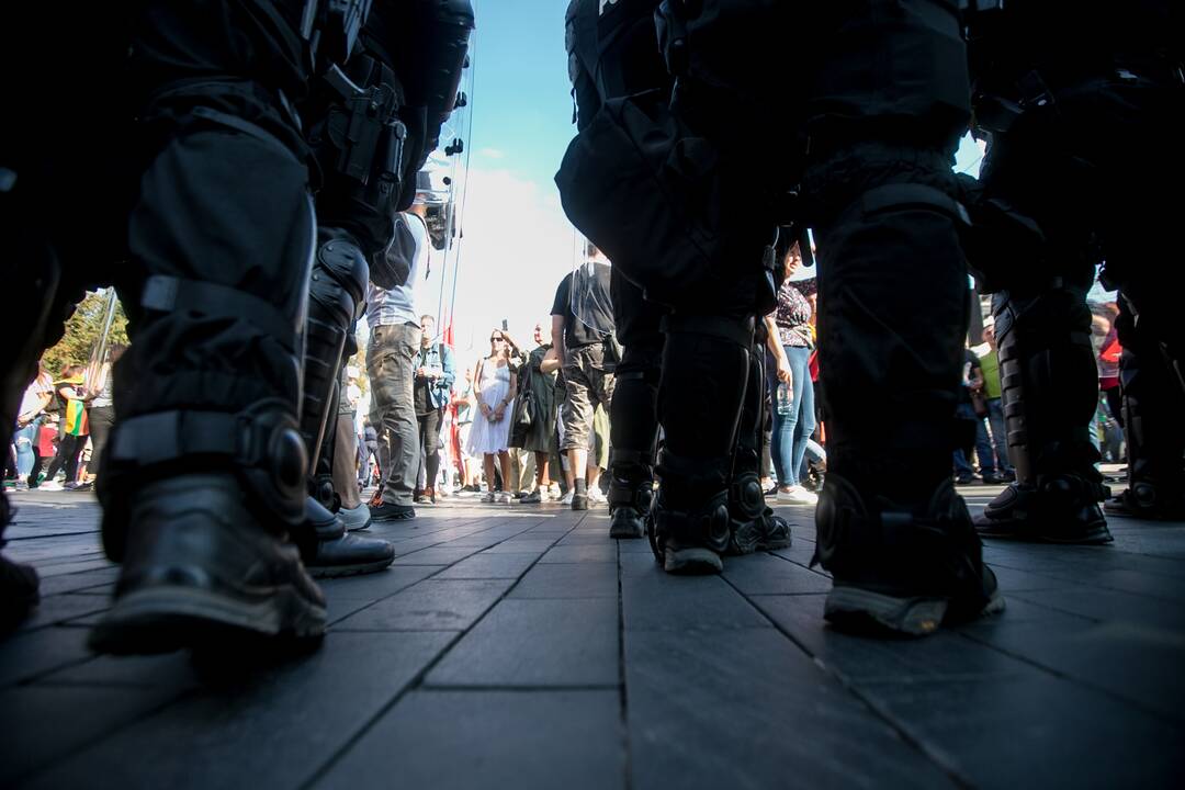 Dalis mitinguotojų iš Katedros aikštės patraukė link Seimo