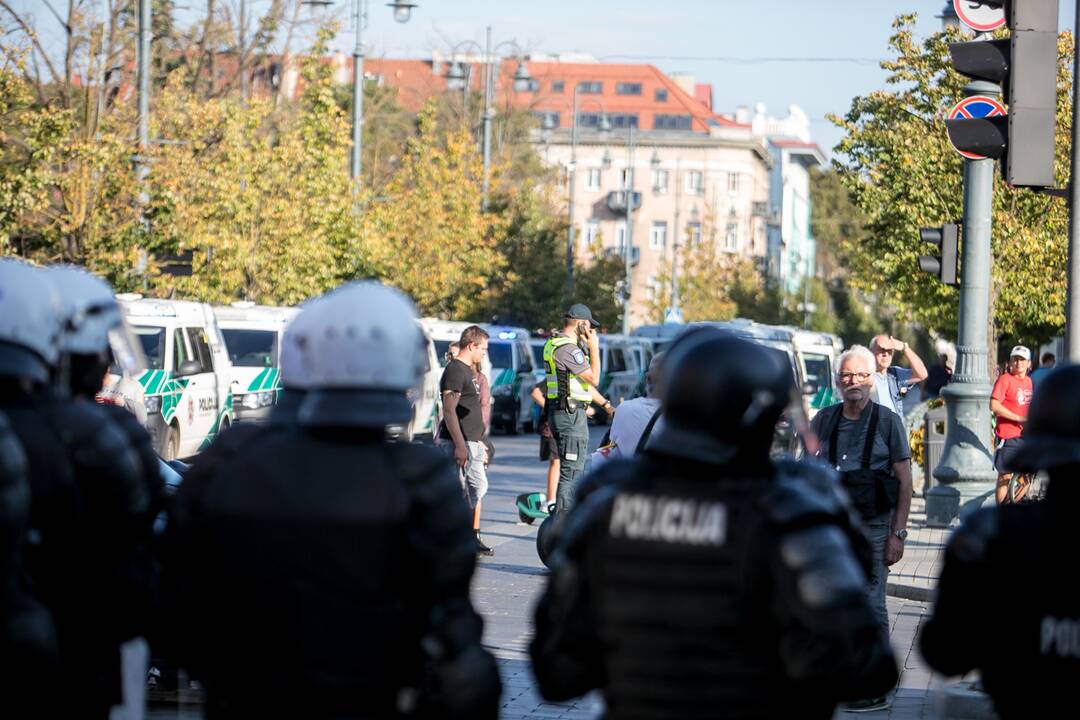 Dalis mitinguotojų iš Katedros aikštės patraukė link Seimo
