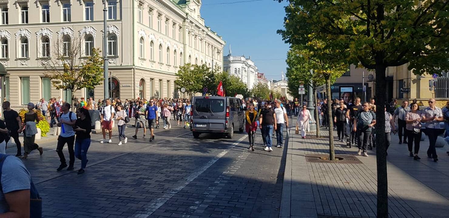 Dalis mitinguotojų iš Katedros aikštės patraukė link Seimo