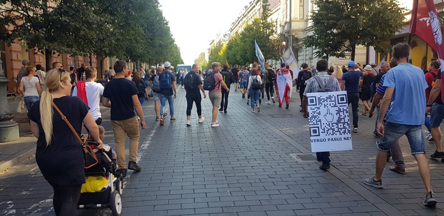 Dalis mitinguotojų iš Katedros aikštės patraukė link Seimo