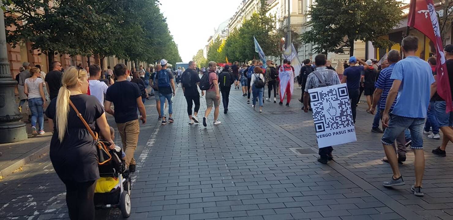 Dalis mitinguotojų iš Katedros aikštės patraukė link Seimo