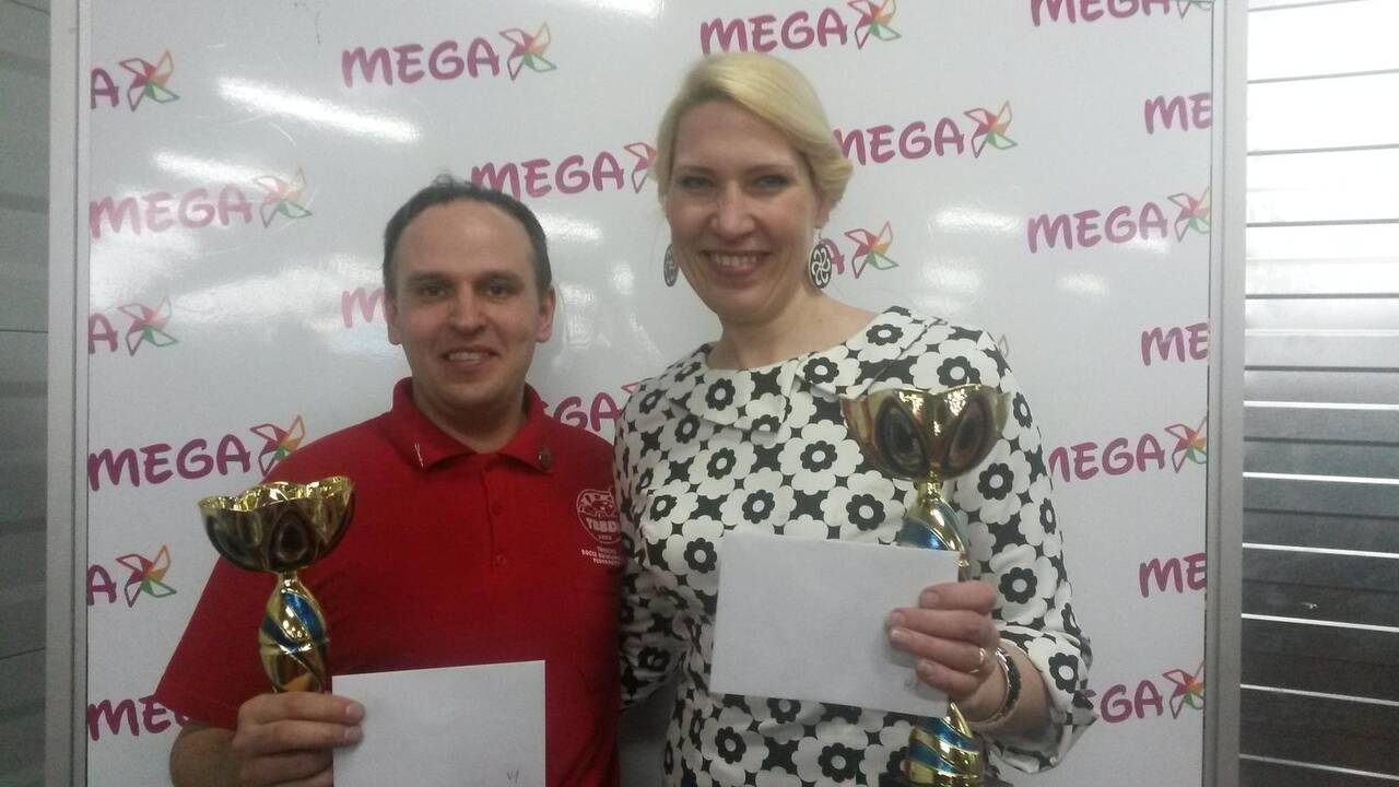 "Megos" taurės nugalėtojai D. Labanauskas ir R. Vaikutienė