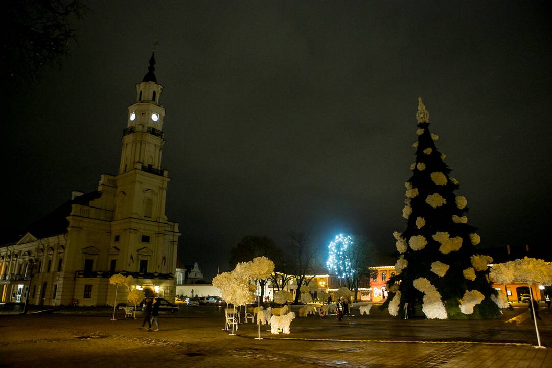 Pagerbiant COVID-19 aukas išjungta Kauno Kalėdų eglė