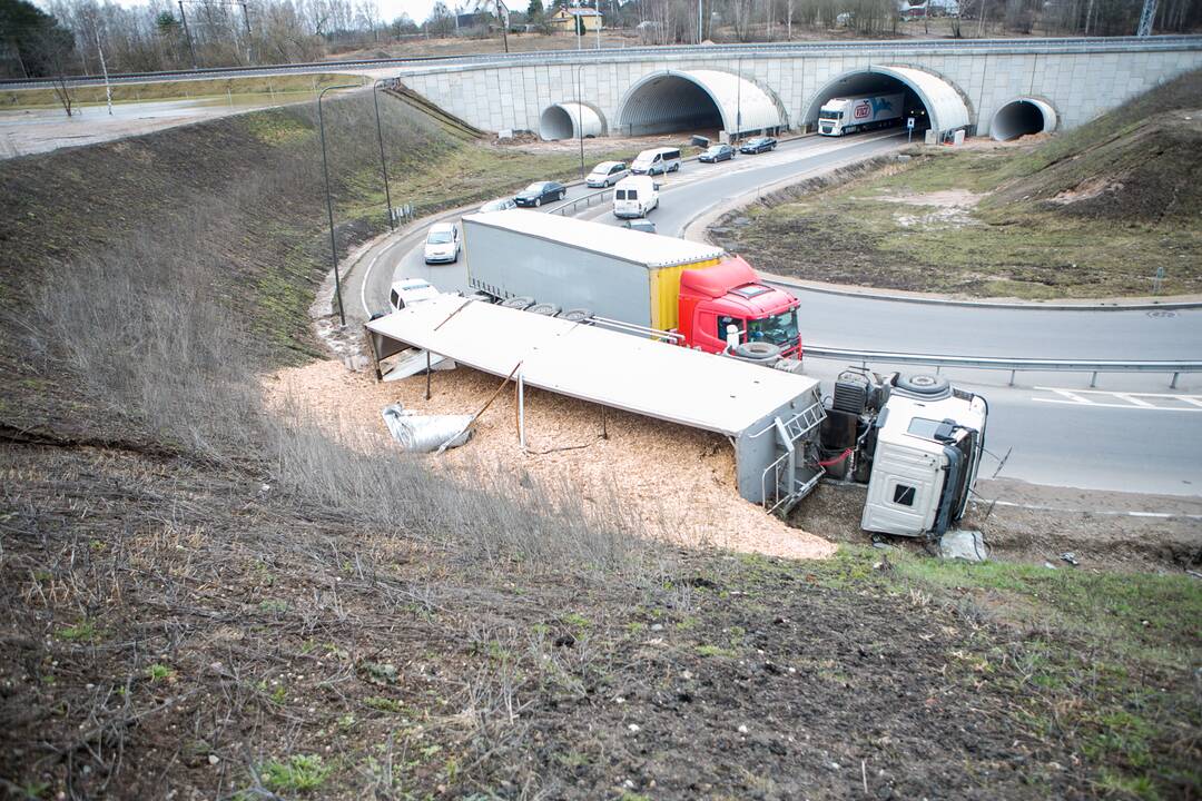 Ties Amalių pervaža apvirto vilkikas