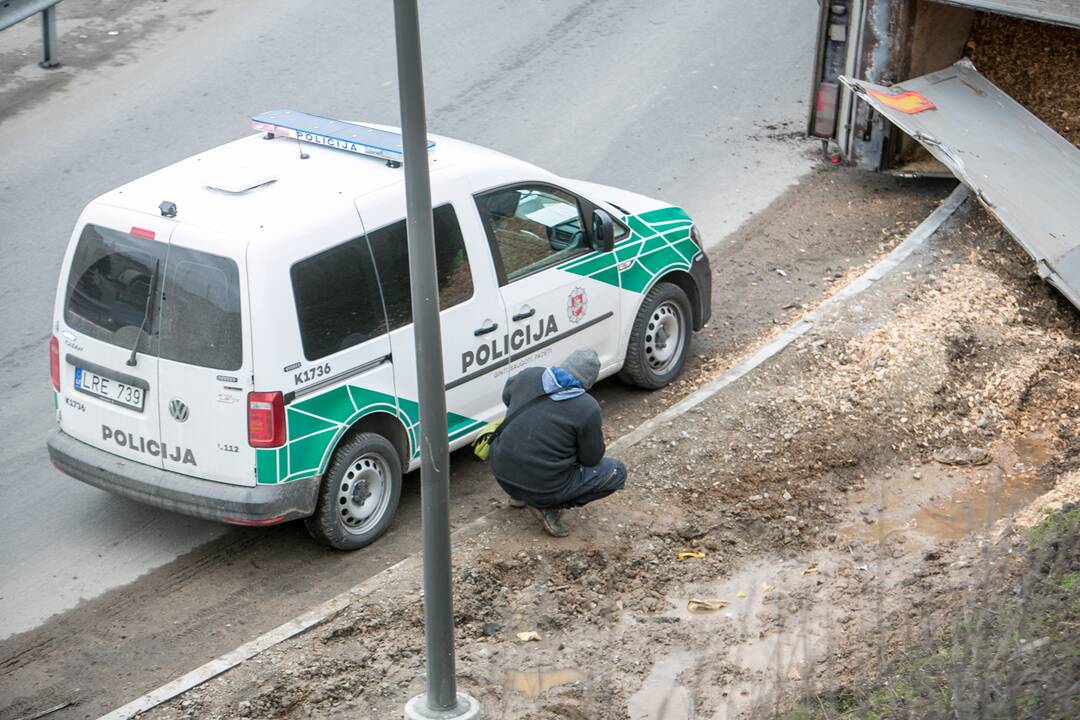 Ties Amalių pervaža apvirto vilkikas