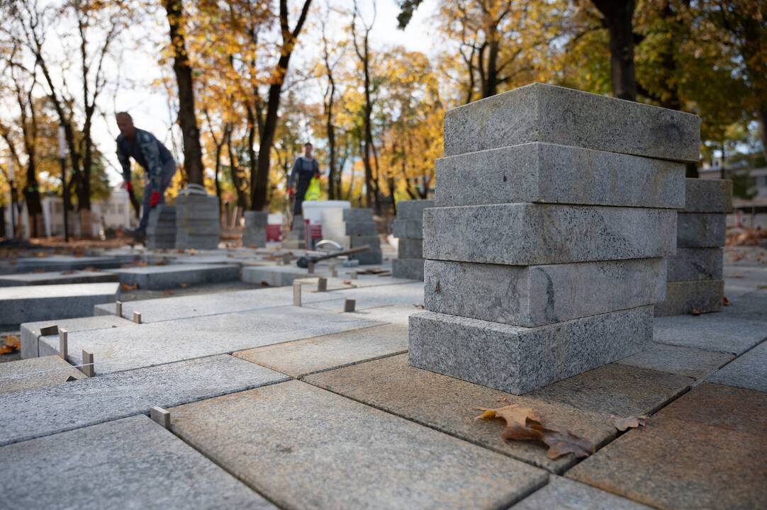 Užstrigo: Miesto sodeliui skirtas granitas keliavo ilgiau, nei planuota.