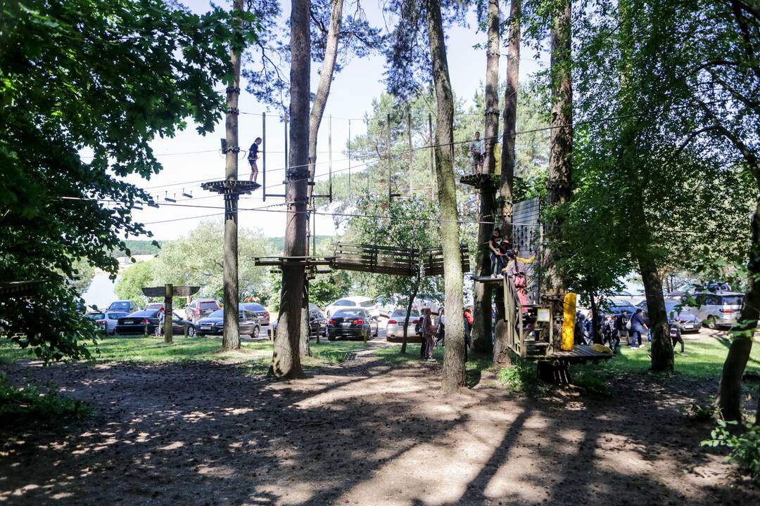 Laisvė: užsisėdėję prie kompiuterių, mokslo metų baigimo šventes moksleiviai perkėlė po atviru dangumi.