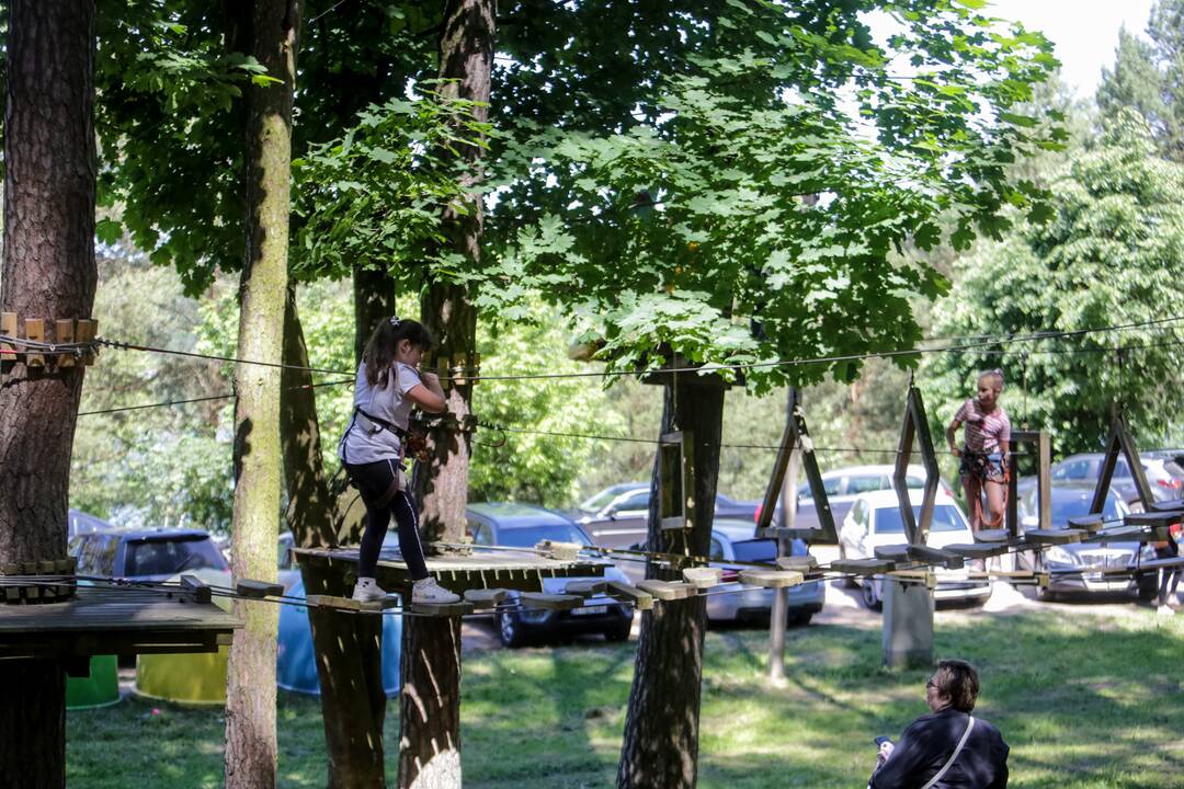 Laisvė: užsisėdėję prie kompiuterių, mokslo metų baigimo šventes moksleiviai perkėlė po atviru dangumi.