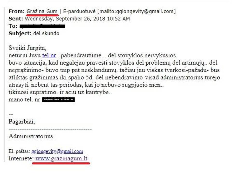Painiava: Gražina Gum pati reklamavo e.parduotuvę, turėjo rengti stovyklą, tačiau dabar aiškina, kad su paslaugą pardavusia įmone nesusijusi.