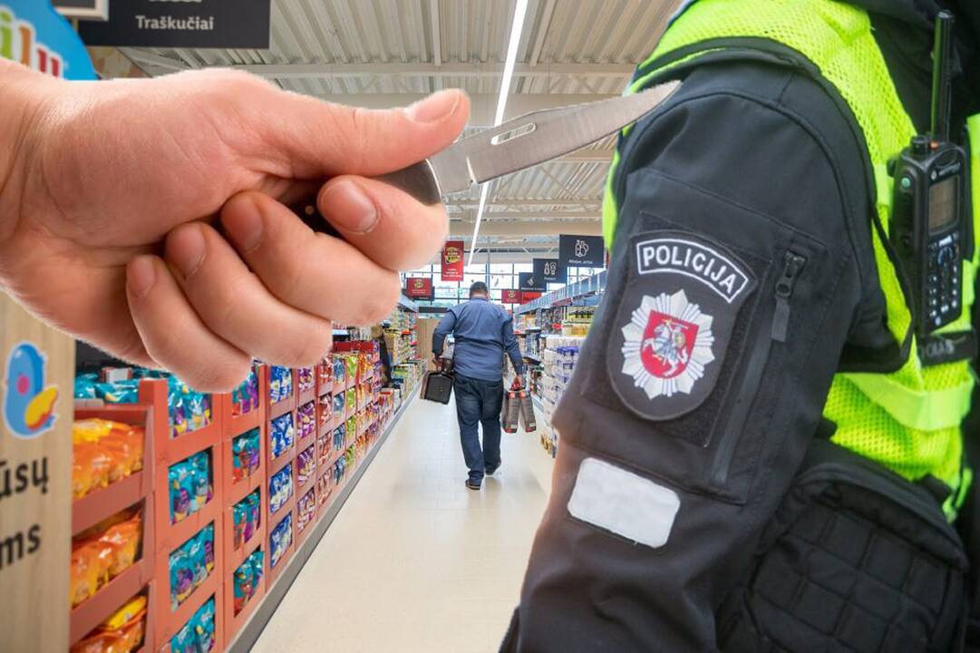 Dėl vagystės Kauno parduotuvėje sulaikytas jaunuolis peiliu puolė policininką