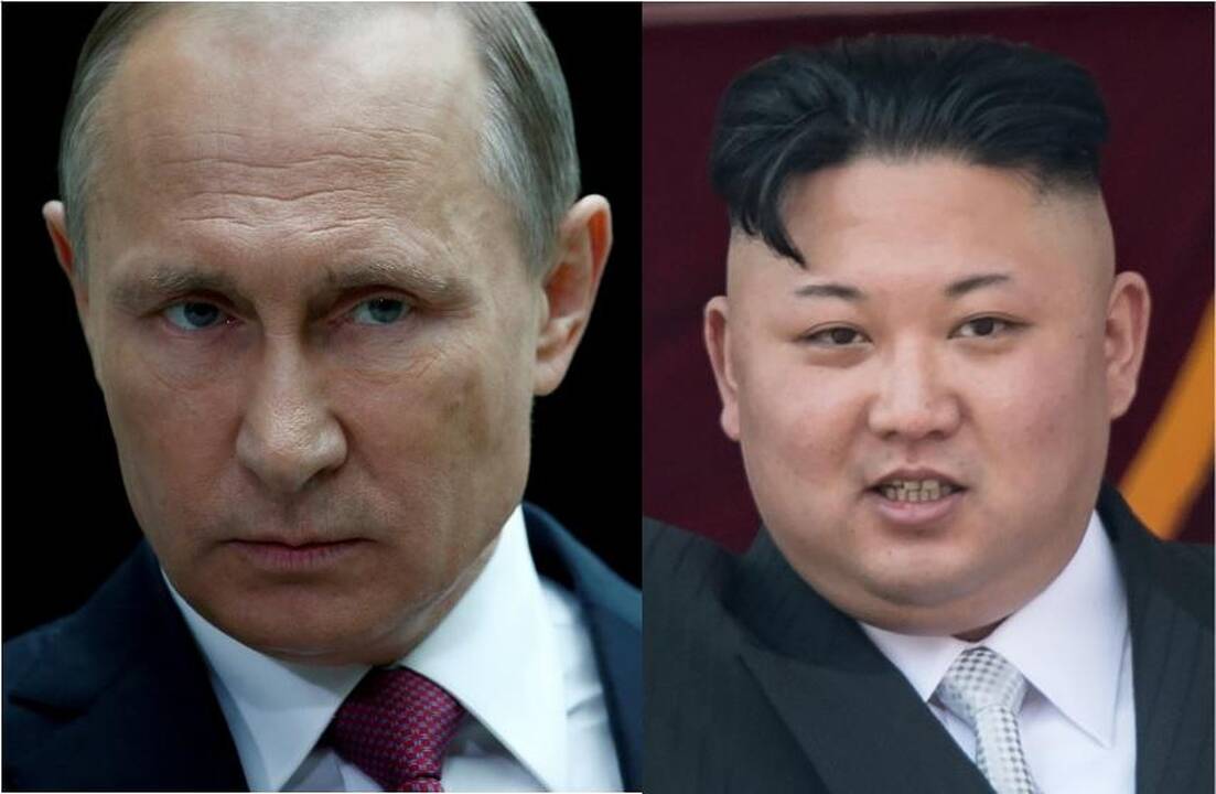 Vladimiras Putinas (kairėje) ir Kim Jong Un (dešinėje)