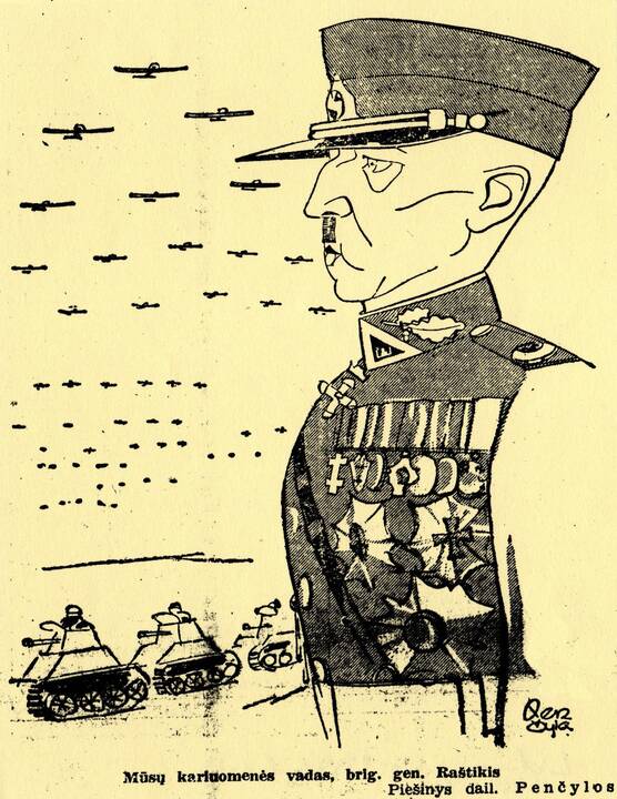 Aktualija: kauliukais, kuriais galima laimėti burmistro vietą, žaidžia – L.Kagano karikatūroje atpažįstamas Jonas Vileišis, Petras Aravičius, Stasys Digrys ir Leiba Chodosas.