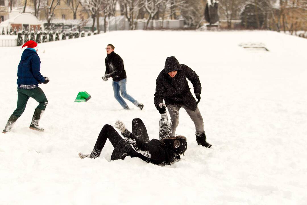 Sniego mūšis Santakos parke