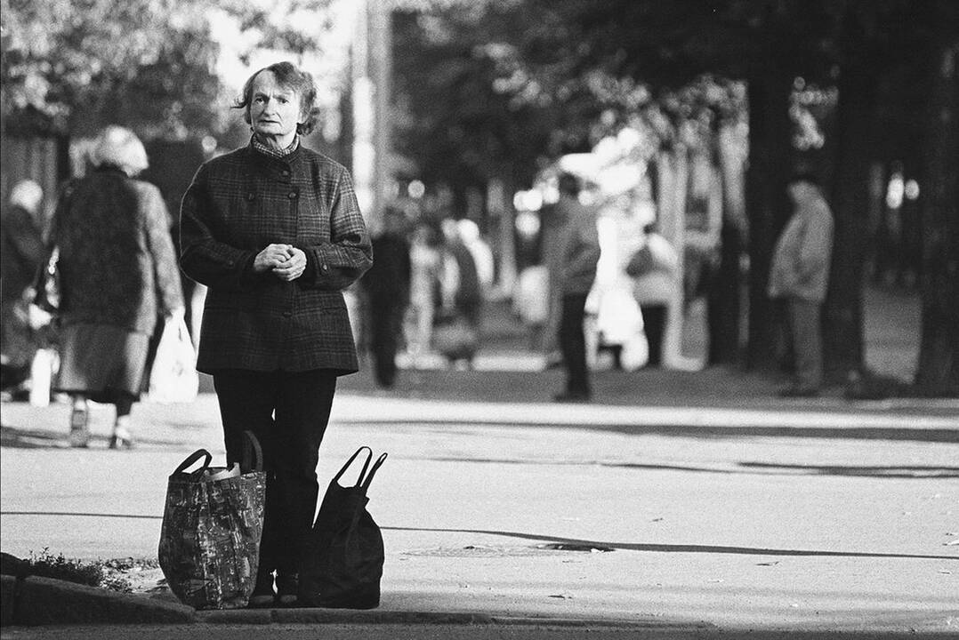 Viltys: į fotografo kadrą pateko ir Vilniuje užrašo ant tvoros „2004 05 01“ fone, su šluota stovinti šlavėja. Prisidengusi akis, ji žiūri į saulę – lyg į šviesų rytojų.