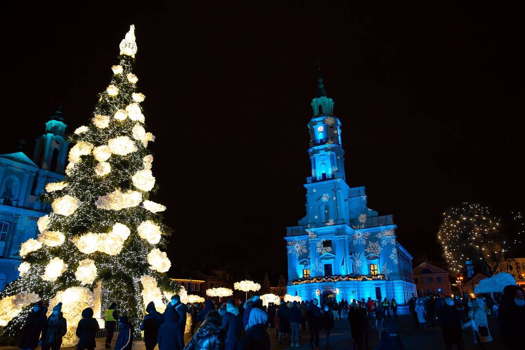 Šventinės Kauno Kalėdų eglės įžiebimo akimirkos