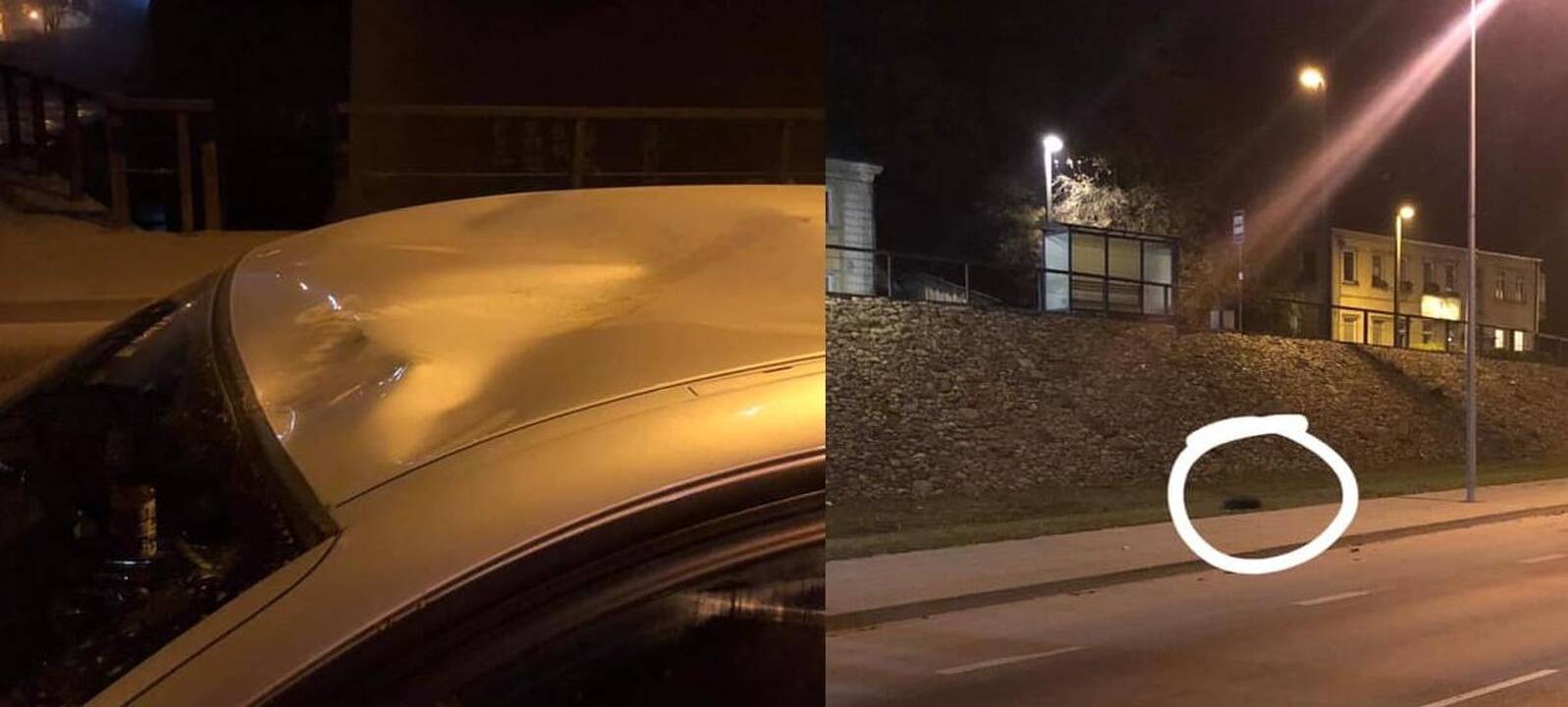 Nuo Aleksoto tilto numetus padangą apgadintas automobilis
