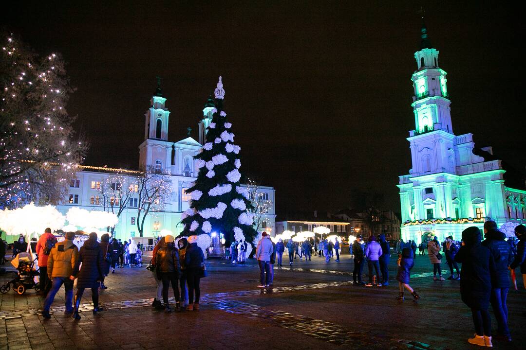 Šventinės Kauno Kalėdų eglės įžiebimo akimirkos